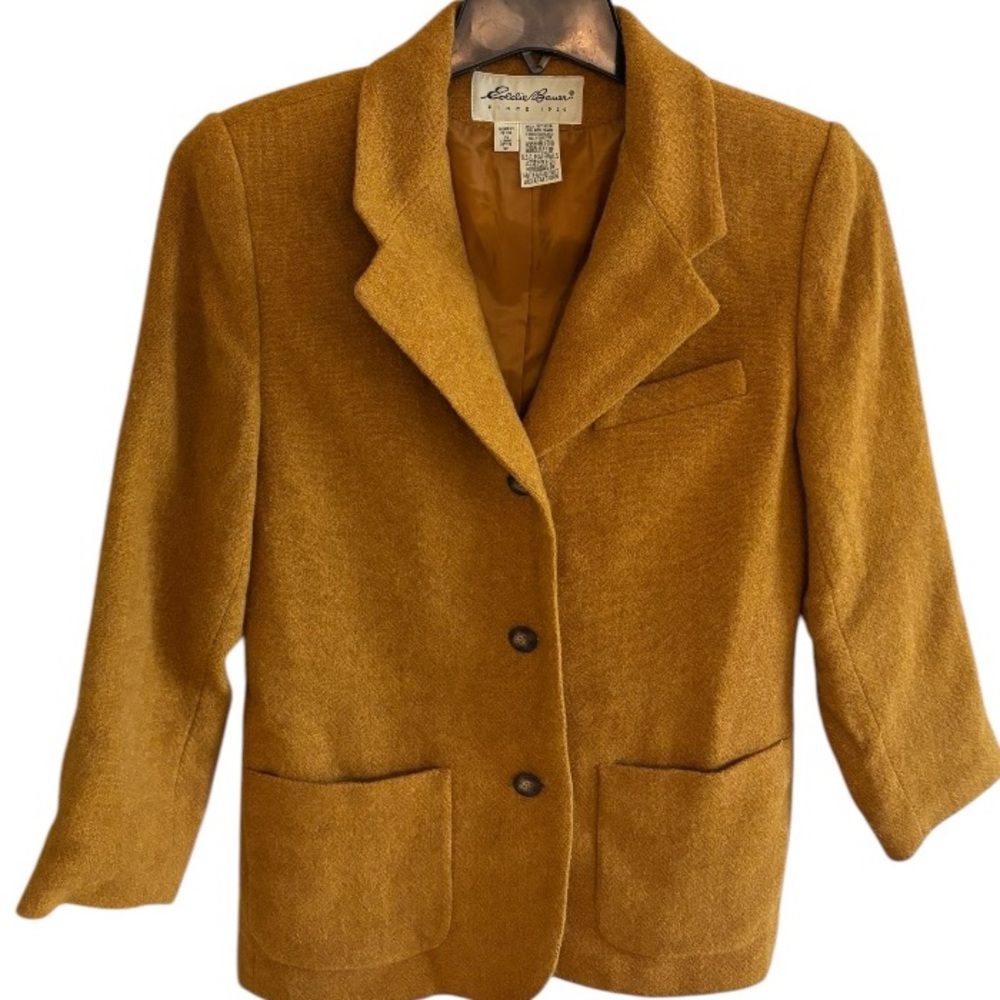 Vintage Eddie Bauer  Mustard Yellow 3 Button 100% Wool Blazer size XS